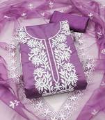 lavender silk blend embroidered unstitched dressmaterials 3 pair top bottom dupptaa