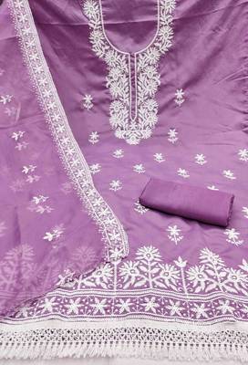 lavender silk blend embroidered unstitched dressmaterials 3 pair top bottom dupptaa 3