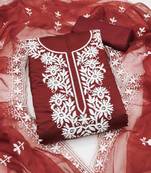 maroon silk blend embroidered unstitched dressmaterials 3 pair top bottom dupptaa
