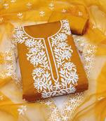 orange silk blend embroidered unstitched dressmaterials 3 pair top bottom dupptaa