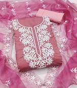 pink silk blend embroidered unstitched dressmaterials 3 pair top bottom dupptaa