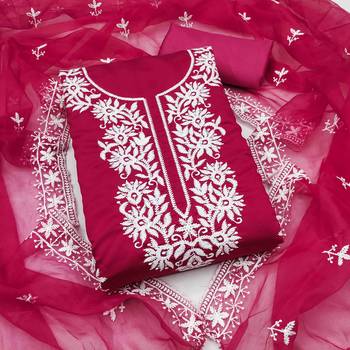 pink silk blend embroidered unstitched dressmaterials 3 pair top bottom dupptaa 1