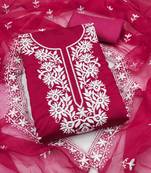 pink silk blend embroidered unstitched dressmaterials 3 pair top bottom dupptaa