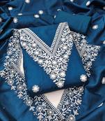 blue cotton blend embroidered unstitched dressmaterials 3 pair top bottom dupptaa