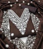 brown cotton blend embroidered unstitched dressmaterials 3 pair top bottom dupptaa