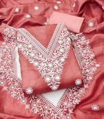 pink cotton blend embroidered unstitched dressmaterials 3 pair top bottom dupptaa