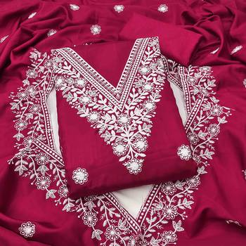 pink cotton blend embroidered unstitched dressmaterials 3 pair top bottom dupptaa 1