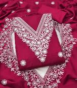 pink cotton blend embroidered unstitched dressmaterials 3 pair top bottom dupptaa