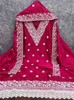 pink cotton blend embroidered unstitched dressmaterials 3 pair top bottom dupptaa 2