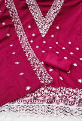 pink cotton blend embroidered unstitched dressmaterials 3 pair top bottom dupptaa 3