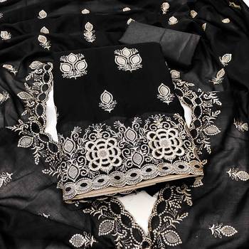 black silk blend embroidered unstitched dressmaterials 3 pair top bottom dupptaa 1