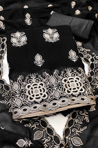 black silk blend embroidered unstitched dressmaterials 3 pair top bottom dupptaa