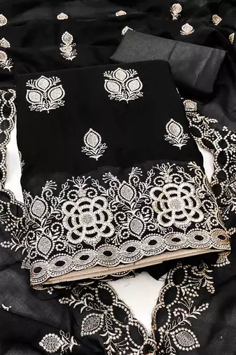 black silk blend embroidered unstitched dressmaterials 3 pair top bottom dupptaa