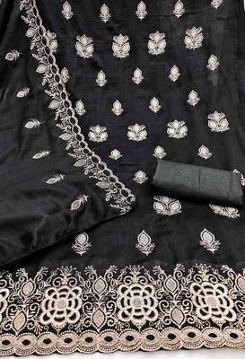 black silk blend embroidered unstitched dressmaterials 3 pair top bottom dupptaa 2