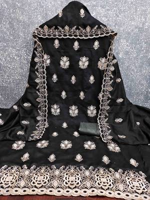black silk blend embroidered unstitched dressmaterials 3 pair top bottom dupptaa 3