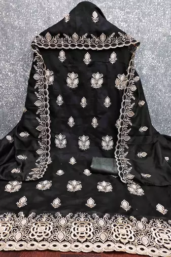 black silk blend embroidered unstitched dressmaterials 3 pair top bottom dupptaa