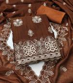 brown silk blend embroidered unstitched dressmaterials 3 pair top bottom dupptaa