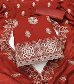 orange silk blend embroidered unstitched dressmaterials 3 pair top bottom dupptaa