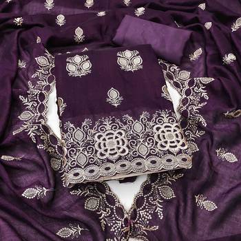 wine silk blend embroidered unstitched dressmaterials 3 pair top bottom dupptaa 1
