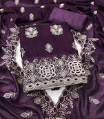 wine silk blend embroidered unstitched dressmaterials 3 pair top bottom dupptaa