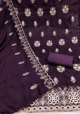 wine silk blend embroidered unstitched dressmaterials 3 pair top bottom dupptaa 2