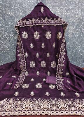 wine silk blend embroidered unstitched dressmaterials 3 pair top bottom dupptaa 3