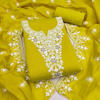 green chanderi embroidered unstitched dress materials 3 pair top bottom dupatta 1