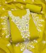 green chanderi embroidered unstitched dress materials 3 pair top bottom dupatta