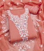 peach chanderi embroidered unstitched dress materials 3 pair top bottom dupatta