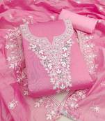 pink chanderi embroidered unstitched dress materials 3 pair top bottom dupatta