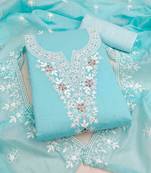teal chanderi embroidered unstitched dress materials 3 pair top bottom dupatta