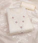 white chanderi embroidered unstitched dress materials 3 pair top bottom dupatta