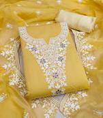 yellow chanderi embroidered unstitched dress materials 3 pair top bottom dupatta