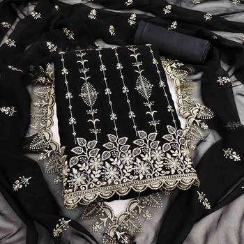 black georgette embroidered unstitched dressmaterials 3 pair top bottom dupptaa 1