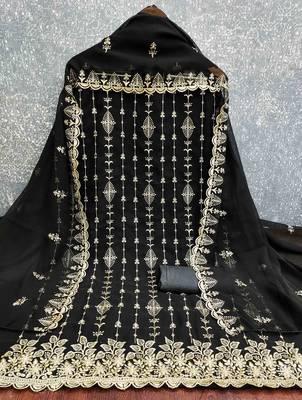 black georgette embroidered unstitched dressmaterials 3 pair top bottom dupptaa 3