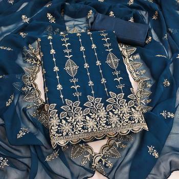 blue georgette embroidered unstitched dressmaterials 3 pair top bottom dupptaa 1