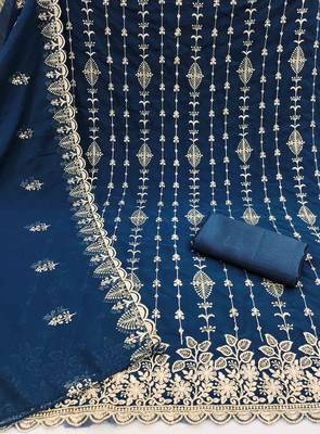 blue georgette embroidered unstitched dressmaterials 3 pair top bottom dupptaa 2
