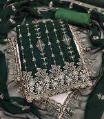 green georgette embroidered unstitched dressmaterials 3 pair top bottom dupptaa