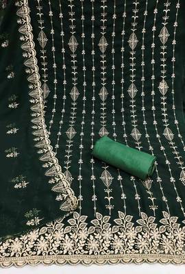 green georgette embroidered unstitched dressmaterials 3 pair top bottom dupptaa 2