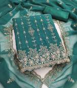 teal georgette embroidered unstitched dressmaterials 3 pair top bottom dupptaa