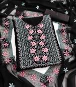 black georgette embroidered unstitched dressmaterials 3 pair top bottom dupptaa