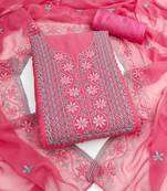 pink georgette embroidered unstitched dressmaterials 3 pair top bottom dupptaa