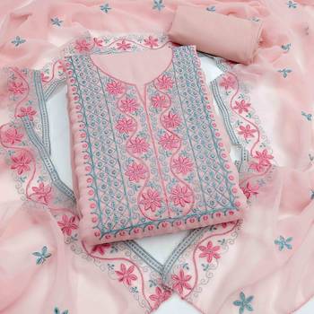 pink georgette embroidered unstitched dressmaterials 3 pair top bottom dupptaa 1