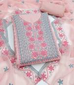 pink georgette embroidered unstitched dressmaterials 3 pair top bottom dupptaa