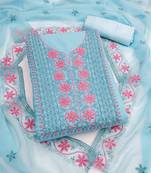 teal georgette embroidered unstitched dressmaterials 3 pair top bottom dupptaa