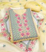 yellow silk blend embroidered unstitched dressmaterials 3 pair top bottom dupptaa