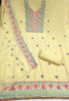 yellow silk blend embroidered unstitched dressmaterials 3 pair top bottom dupptaa 2