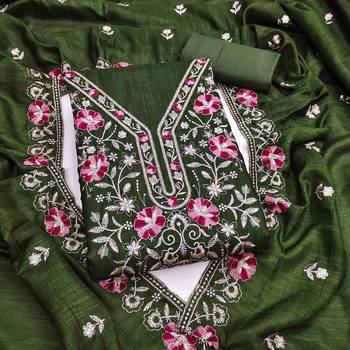green silk blend embroidered unstitched dressmaterials 3 pair top bottom dupptaa 1