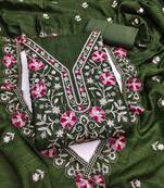 green silk blend embroidered unstitched dressmaterials 3 pair top bottom dupptaa