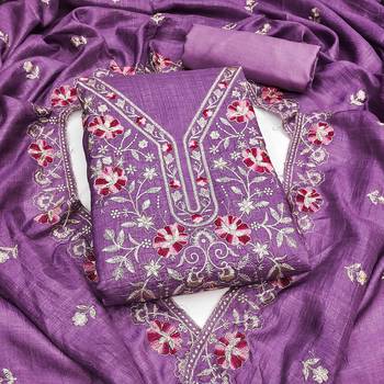 lavender silk blend embroidered unstitched dressmaterials 3 pair top bottom dupptaa 1